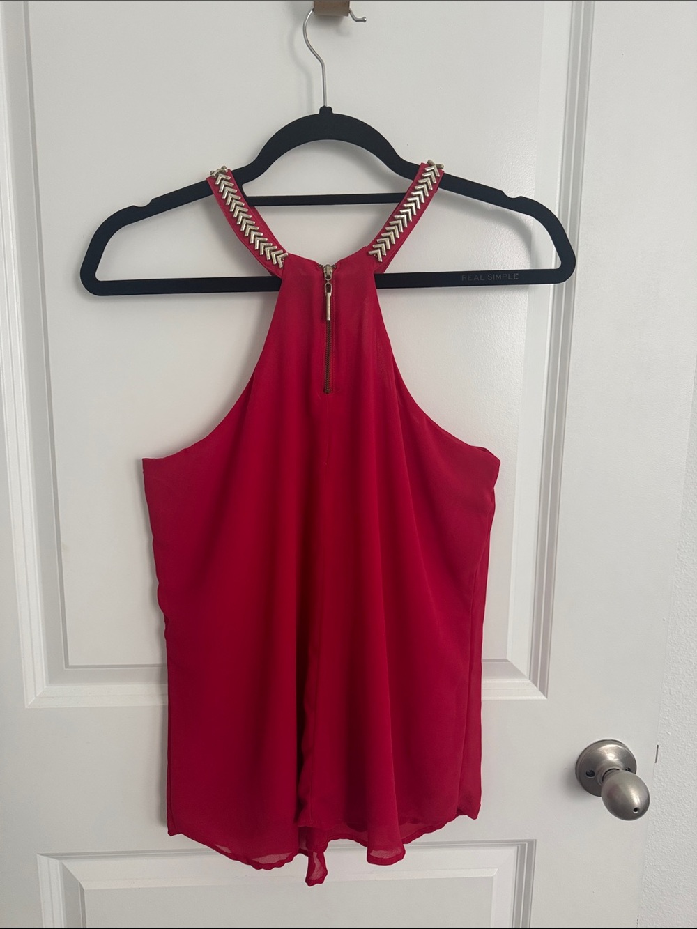 Red Beaded Strap Halter Top - Picture 2 of 2